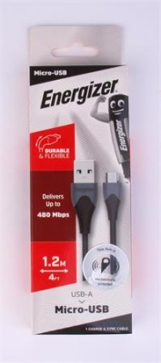 USB kábel, USB-A - micro USB, 1,2m, ENERGIZER, čierna