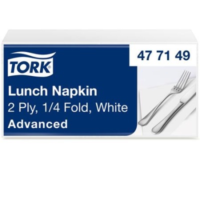 Servítky, 1/4 sklad, 2-vrstvové, 32,5x32,8 cm, Advanced, TORK "Lunch", biela