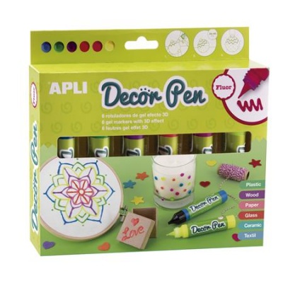 Dekoračné pero, sada, gélové, APLI "Decor Pen", neónové