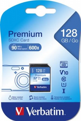 Pamäťová karta, SDXC, 128GB, CL10/U1, 90/10 MB/s, VERBATIM "Premium"