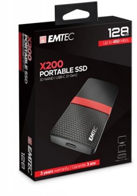 SSD (vonkajšia pamäť), 128GB, USB 3.2, 420/450 MB/s, EMTEC "X200"