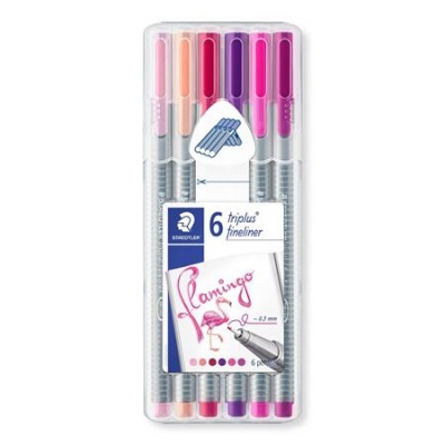 Liner, sada, 0,3 mm, STAEDTLER "Triplus 334", 6 flamingo farieb