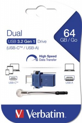 USB kľúč, 64GB, USB 3.2+USB-C adapter, VERBATIM "Dual"